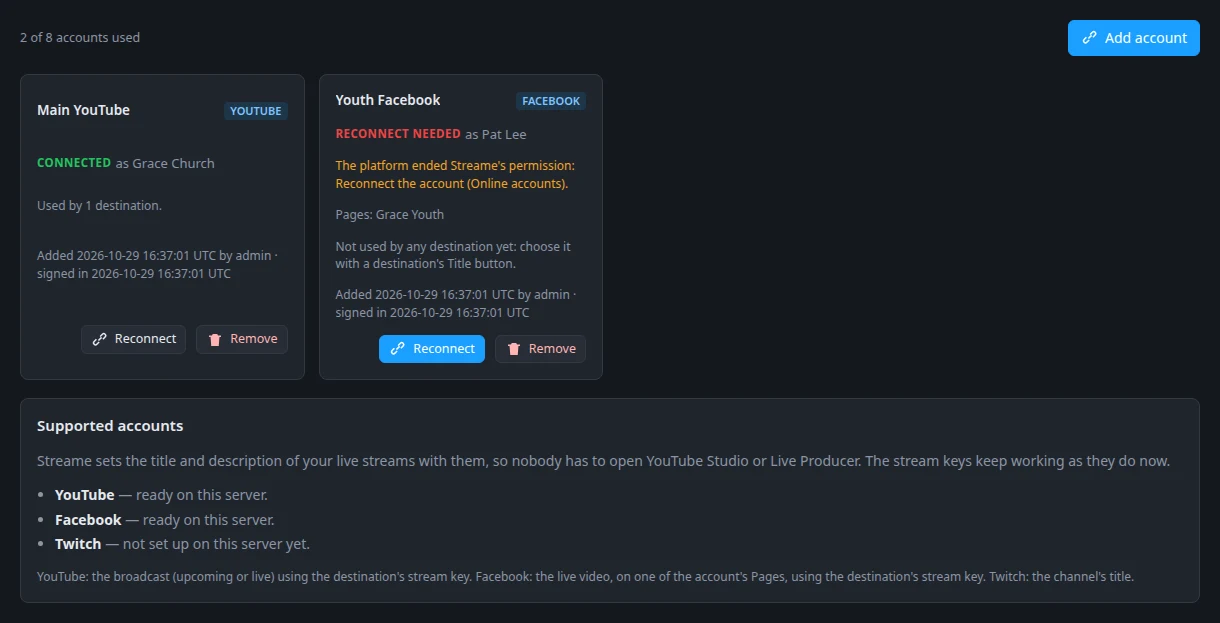 Connected online accounts